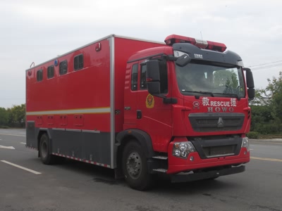 國六重汽T5X豪沃器材消防車(chē)  機具運輸車(chē)